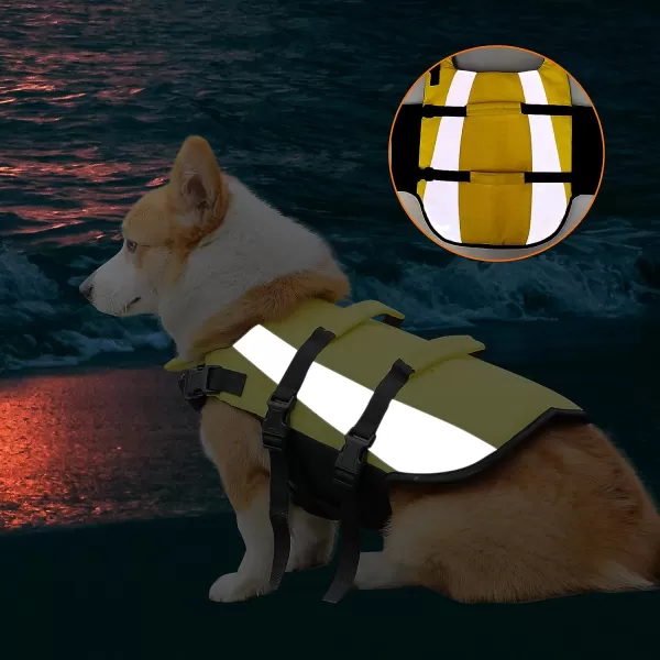 Amazon Basics Dog Adjustable Life Jacket with Reflective Stripes Yellow XLargeLarge Yellow