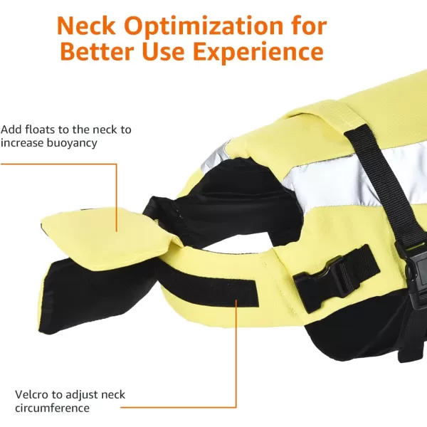 Amazon Basics Dog Adjustable Life Jacket with Reflective Stripes Yellow XLargeLarge Yellow