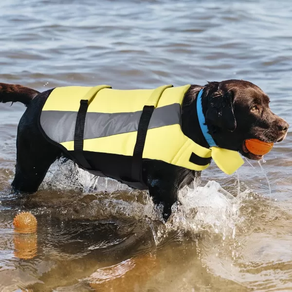 Amazon Basics Dog Adjustable Life Jacket with Reflective Stripes Yellow XLargeMedium Yellow