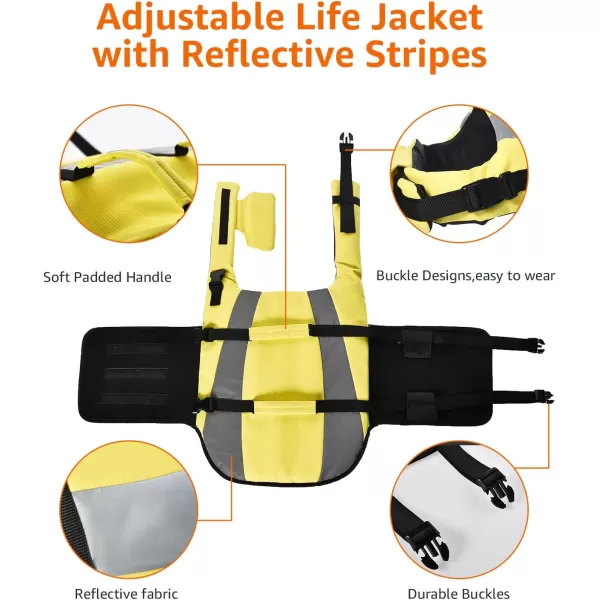 Amazon Basics Dog Adjustable Life Jacket with Reflective Stripes Yellow XLargeSmall Yellow
