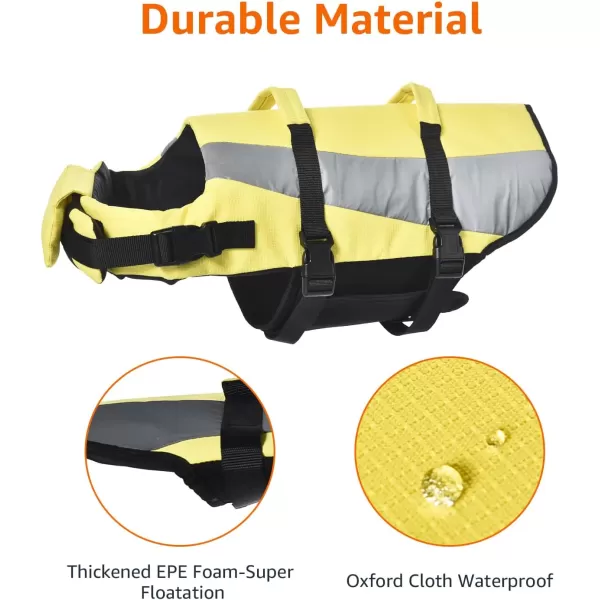Amazon Basics Dog Adjustable Life Jacket with Reflective Stripes Yellow XLargeSmall Yellow