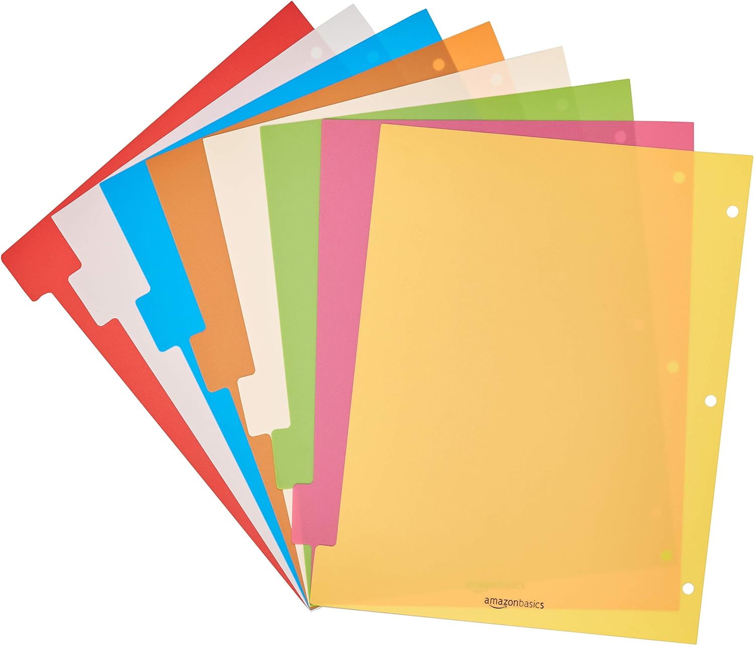 Amazon Basics 3Ring Binder Plastic Divider Set 3Hole Punched Letter Size 8Tab Dividers 6 Pack Assorted ColorAmazon Basics 3Ring Binder Plastic Divider Set 3Hole Punched Letter Size 8Tab Dividers 6 Pack Assorted Color