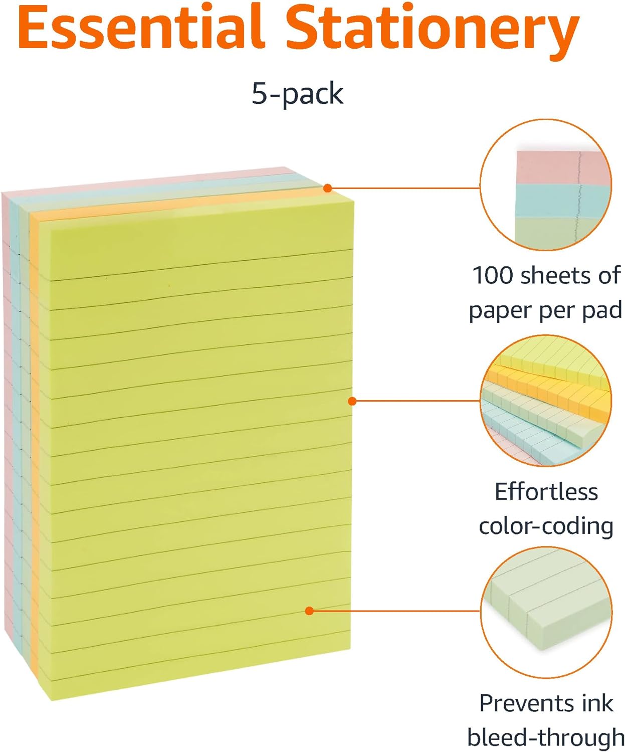 Amazon Basics Lined Sticky Notes 4 x 6Inch Assorted Colors 5PackAmazon Basics Lined Sticky Notes 4 x 6Inch Assorted Colors 5Pack
