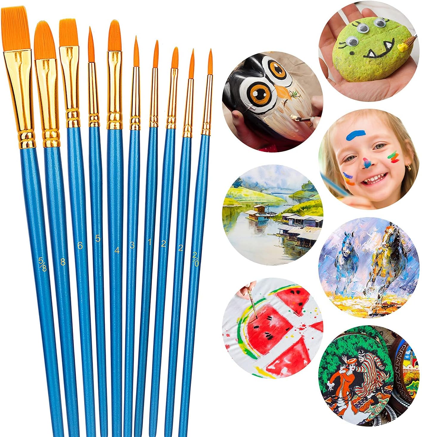 Amazon Basics PBT Paint Brushes for Acrylic Oil Watercolor 10 Different Sizes Brush Set BlueAmazon Basics PBT Paint Brushes for Acrylic Oil Watercolor 10 Different Sizes Brush Set Blue