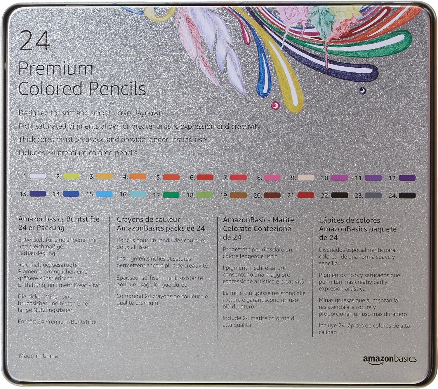 Amazon Basics Premium Colored Pencils Soft Core 24 Count Pack of 1 Multicolor24 Count Pack of 1