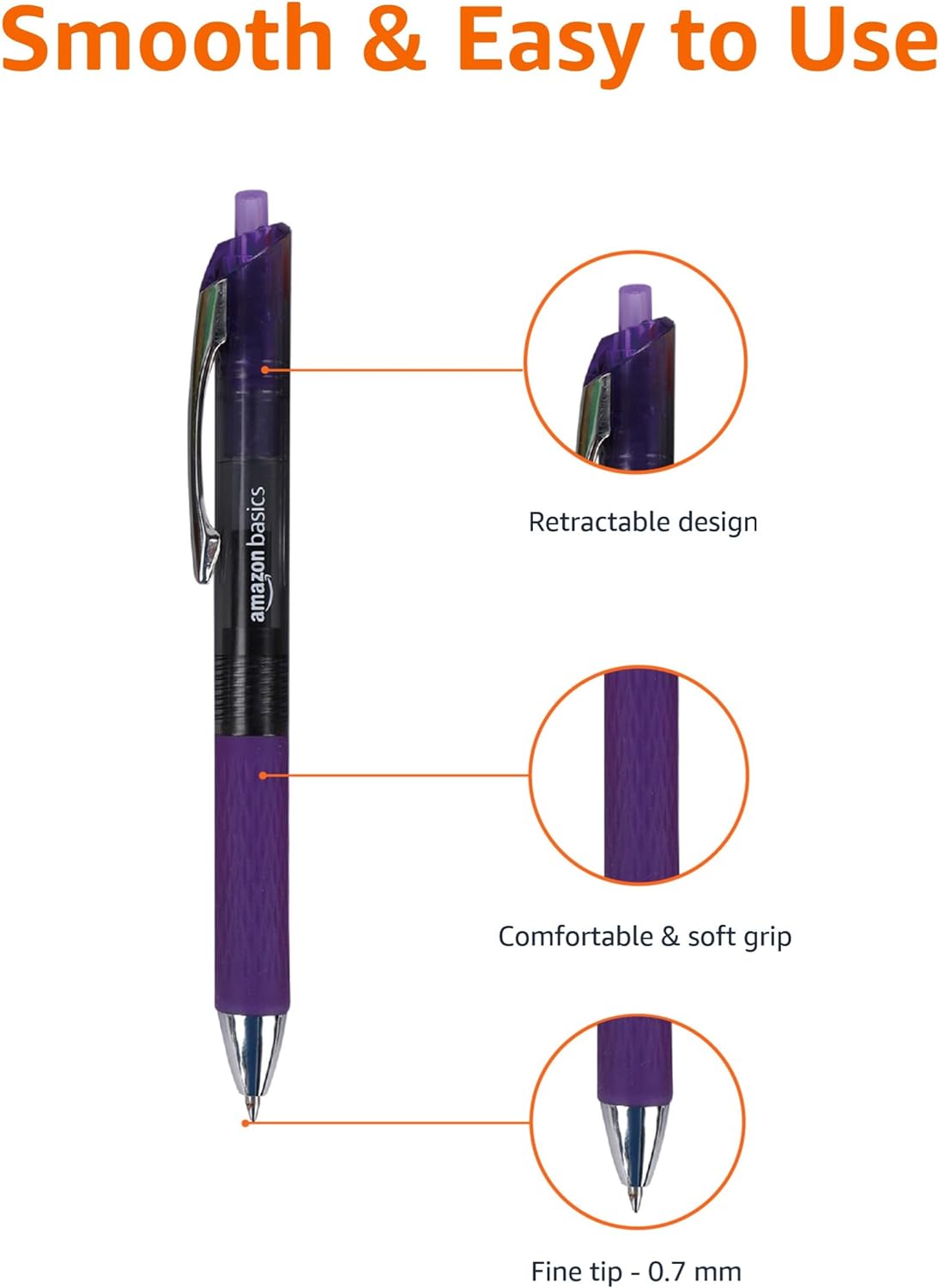 Amazon Basics Retractable Gel Pens Fine Point 07mm Assorted Colors 12 Count Pack of 1Assorted