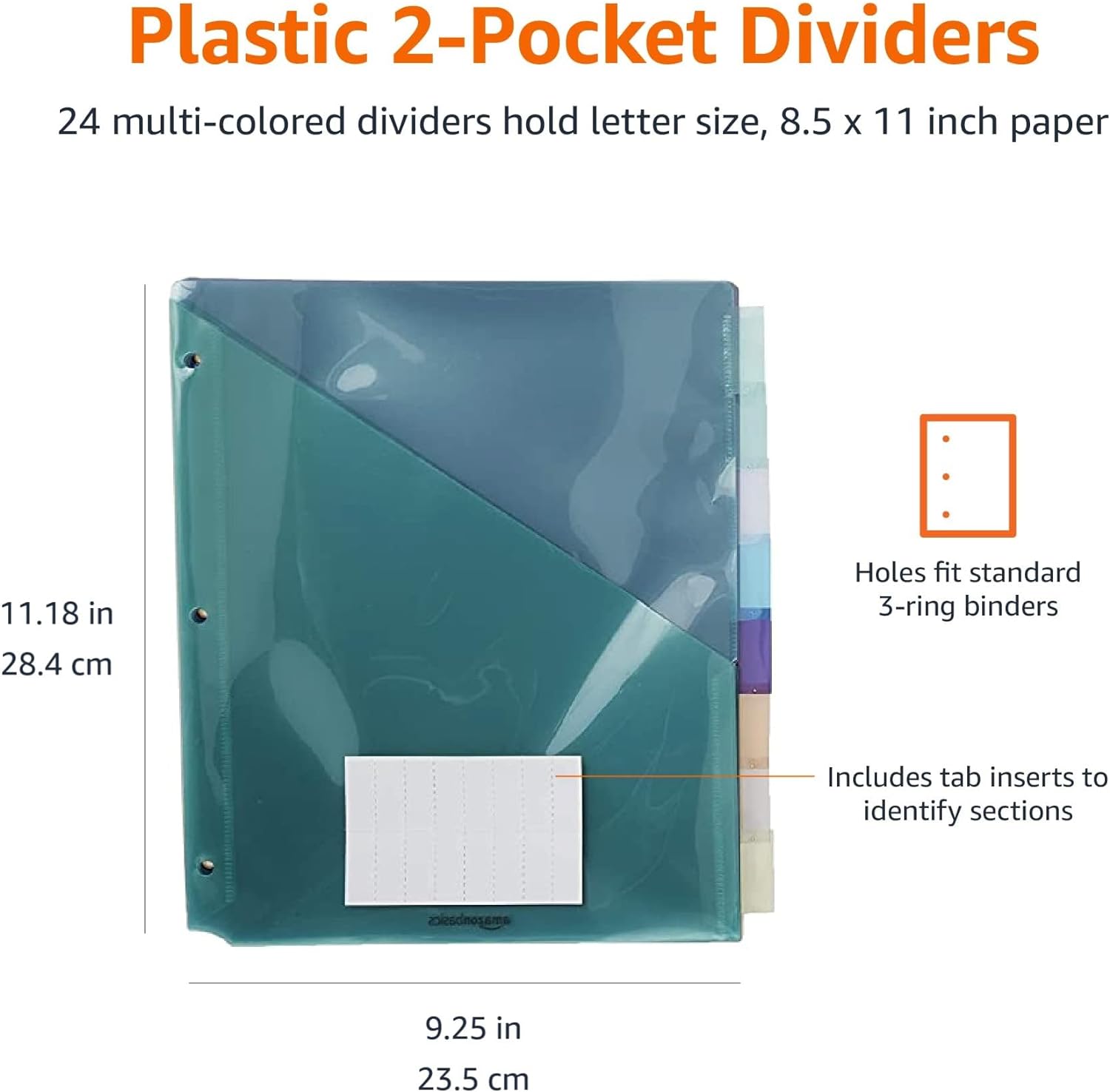 Amazon Basics Two Pocket Plastic Dividers 8 Tab Set 24 Count Pack of 3 Letter Size Assorted Color24 Count