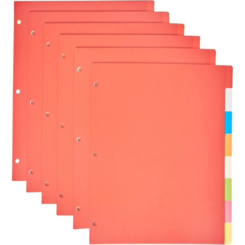 Amazon Basics 3Ring Binder Plastic Divider Set 3Hole Punched Letter Size 8Tab Dividers 6 Pack Assorted ColorAmazon Basics 3Ring Binder Plastic Divider Set 3Hole Punched Letter Size 8Tab Dividers 6 Pack Assorted Color