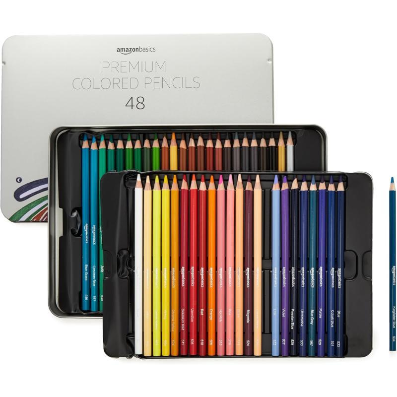 Amazon Basics Premium Colored Pencils Soft Core 24 Count Pack of 1 Multicolor48 Count Pack of 1