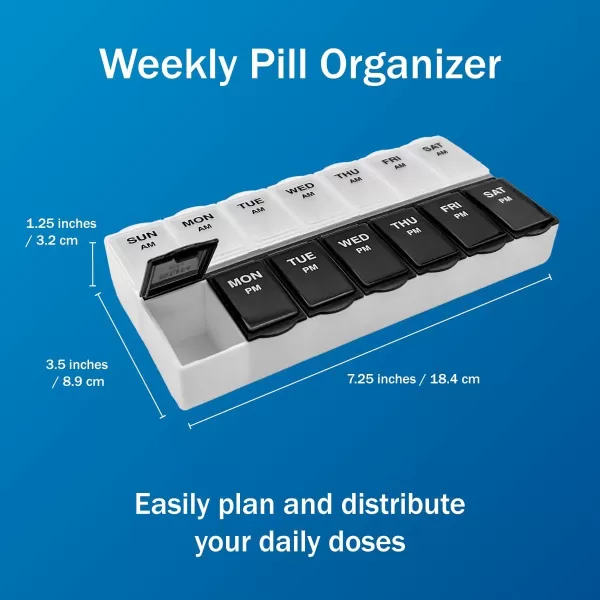 Amazon Basic Care 7Day AMPM Pill Organizer Vitamin Case And Medicine Box Large Compartments 2 Times a Day Black and Clear LidsBlack
