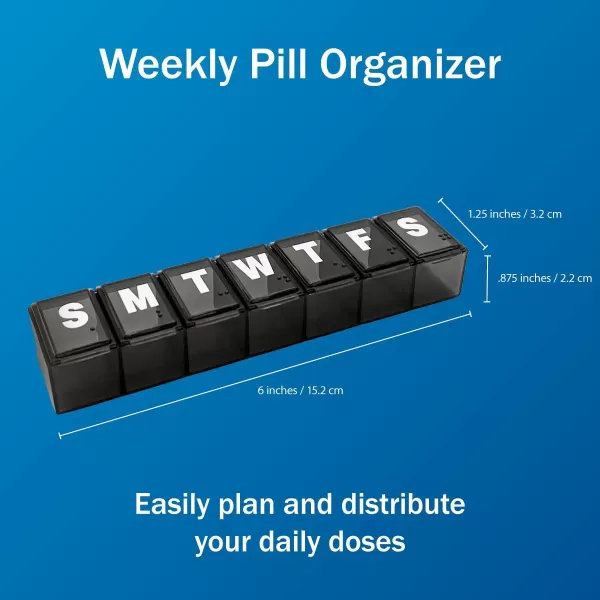 Amazon Basic Care Weekly 7Day Pill Organizer Vitamin Planner And Medicine Box Medium Compartments BlueBlack