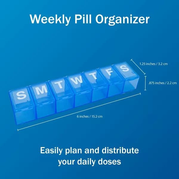 Amazon Basic Care Weekly 7Day Pill Organizer Vitamin Planner And Medicine Box Medium Compartments BlueBlue