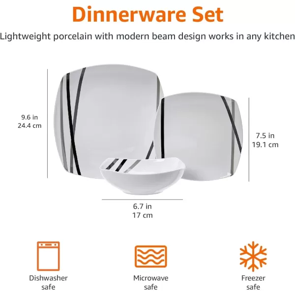 Amazon Basics  18 Piece Kitchen Dinnerware Set  Square Plates Bowls Service for 6  Modern BeamsModern Beams
