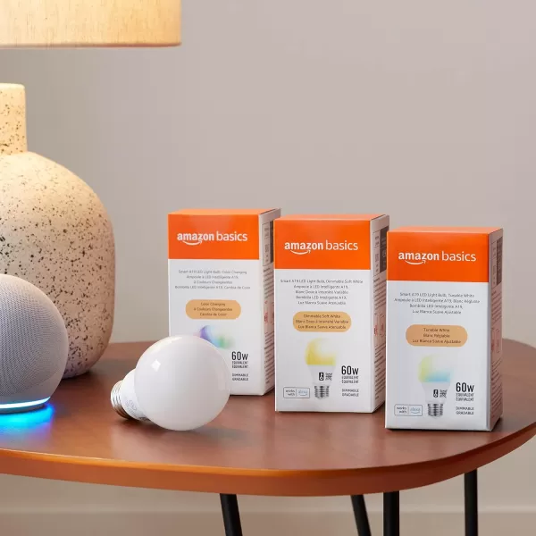 Amazon Basics  Smart A19 LED Light Bulb 24 GHz WiFi 75W Equivalent to 60W 800LM Works with Alexa Only 1Pack Certified for Humans MulticolorColor Changing 1 Pack