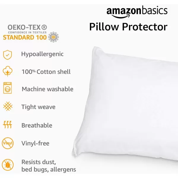 Amazon Basics 100 Cotton Hypoallergenic Pillow Protector Case  Queen WhiteBody Pillow Protector