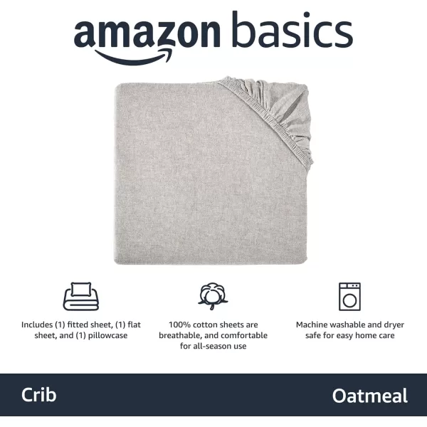 Amazon Basics 100 Cotton Jersey 3Piece Toddler Sheet Set 28 x 52 Inches WhiteOatmeal 1 Count Pack of 1 Sheet Set