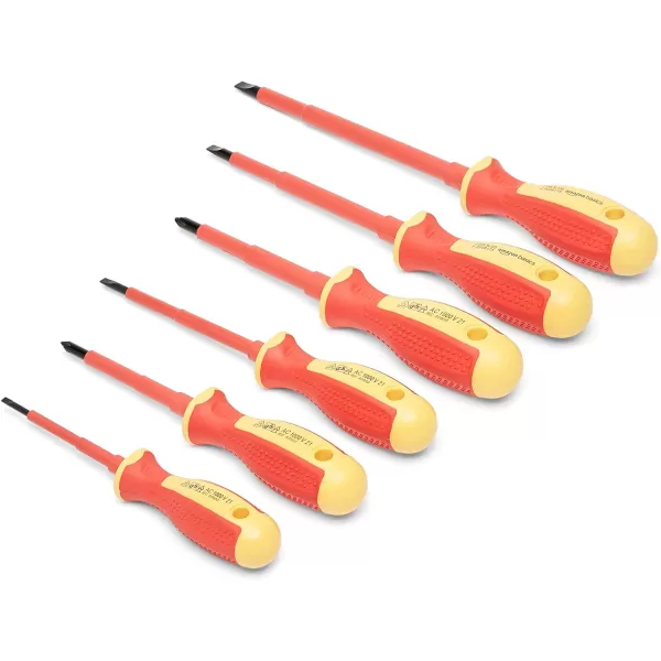 Amazon Basics 1000 Volt VDE Insulated 7Piece Screwdriver Set including 1 Voltage Tester Red amp Yellow 1175 x 75 x 175 inches LxWxH7Piece