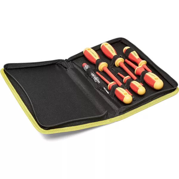 Amazon Basics 1000 Volt VDE Insulated 7Piece Screwdriver Set including 1 Voltage Tester Red amp Yellow 1175 x 75 x 175 inches LxWxH7Piece