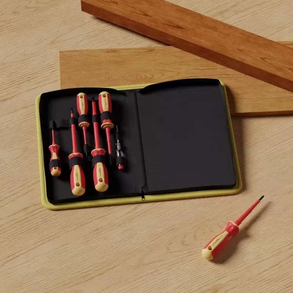 Amazon Basics 1000 Volt VDE Insulated 7Piece Screwdriver Set including 1 Voltage Tester Red amp Yellow 1175 x 75 x 175 inches LxWxH7Piece