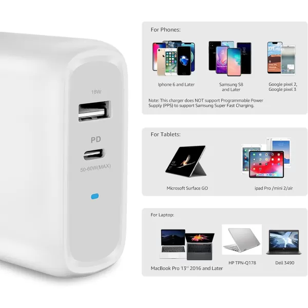 Amazon Basics 100W FourPort GaN Wall Charger with 2 USBC 100W 18W amp 2 USBA Ports 12W with PD for Laptops Tablets amp Phones iPhone 1514131211XiPadMacPro Samsung amp more nonPPS WhiteWhite 68W 1 USBC  1 USB A
