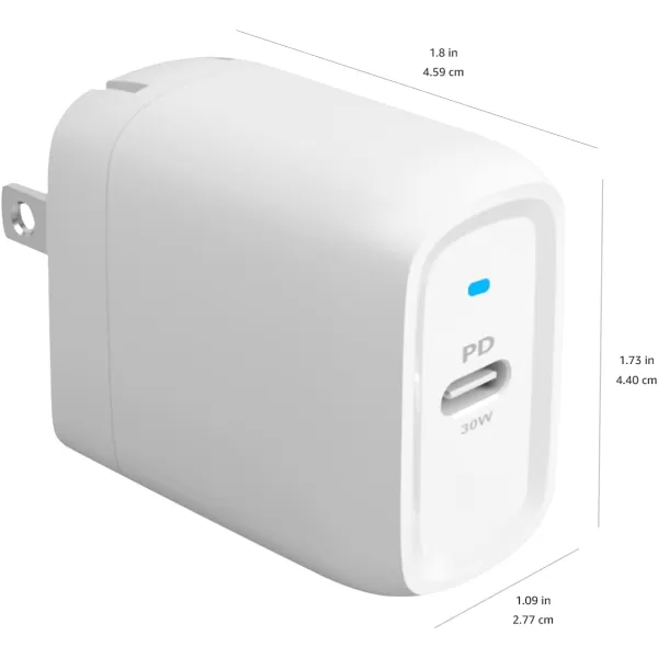 Amazon Basics 100W FourPort GaN Wall Charger with 2 USBC 100W 18W amp 2 USBA Ports 12W with PD for Laptops Tablets amp Phones iPhone 1514131211XiPadMacPro Samsung amp more nonPPS WhiteWhite 30W 1 USBC