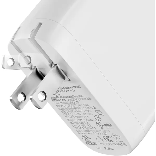 Amazon Basics 100W FourPort GaN Wall Charger with 2 USBC 100W 18W amp 2 USBA Ports 12W with PD for Laptops Tablets amp Phones iPhone 1514131211XiPadMacPro Samsung amp more nonPPS WhiteWhite 68W 2 USBC