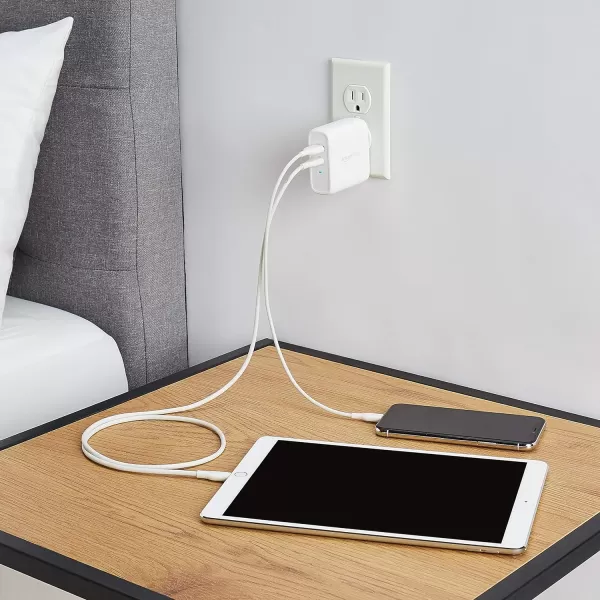 Amazon Basics 100W FourPort GaN Wall Charger with 2 USBC 100W 18W amp 2 USBA Ports 12W with PD for Laptops Tablets amp Phones iPhone 1514131211XiPadMacPro Samsung amp more nonPPS WhiteWhite 68W 1 USBC  1 USB A