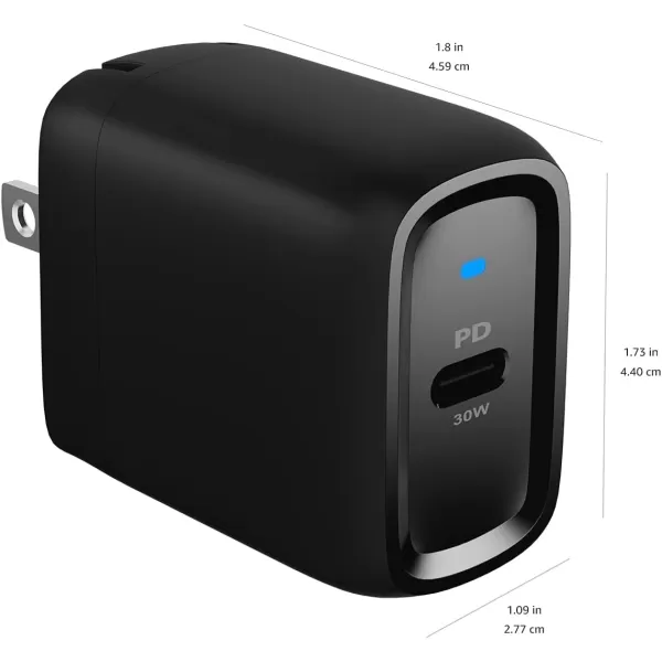 Amazon Basics 100W FourPort GaN Wall Charger with 2 USBC 100W 18W amp 2 USBA Ports 12W with PD for Laptops Tablets amp Phones iPhone 1514131211XiPadMacPro Samsung amp more nonPPS WhiteBlack 30W 1 USBC