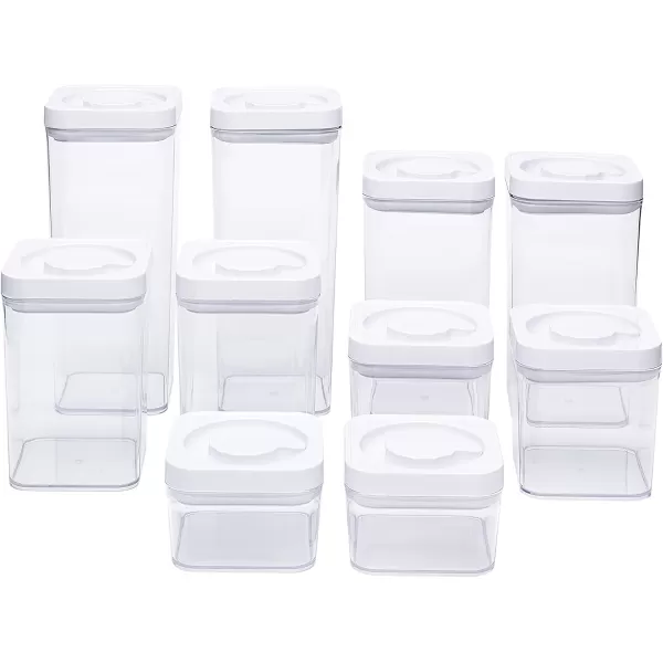 Amazon Basics 10Piece Square Airtight Food Storage Containers for Kitchen Pantry Organization BPA Free Plastic Clear10Piece Square Set