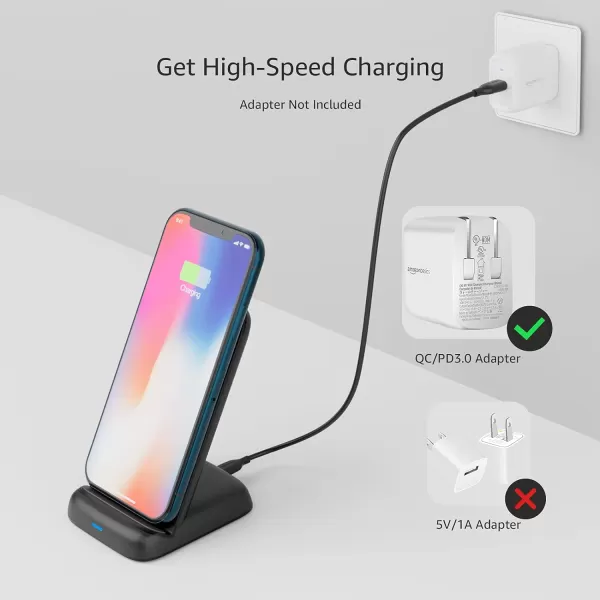 Amazon Basics 10W Qi Certified Wireless Charging Stand iPhone 1514131211X Samsung with USB Cable No AC Adapter BlackAmazon Basics 10W Qi Certified Wireless Charging Stand iPhone 1514131211X Samsung with USB Cable No AC Adapter Black