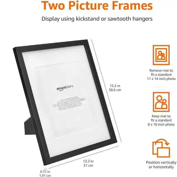Amazon Basics 11 x 14 Rectangular Photo Picture Frame 8 x 10 With Mat 2Pack Black 152 Inch L x 122 Inch WBlack 11 x 14