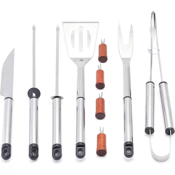 Amazon Basics 11Piece Stainless Steel Barbeque Grilling Tool Set with Carry BagBarbeque Set 11Piece
