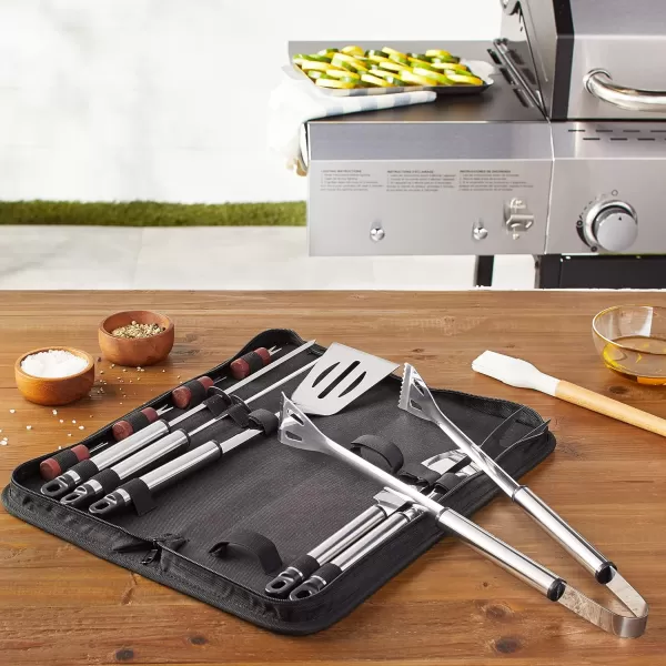 Amazon Basics 11Piece Stainless Steel Barbeque Grilling Tool Set with Carry BagBarbeque Set 11Piece