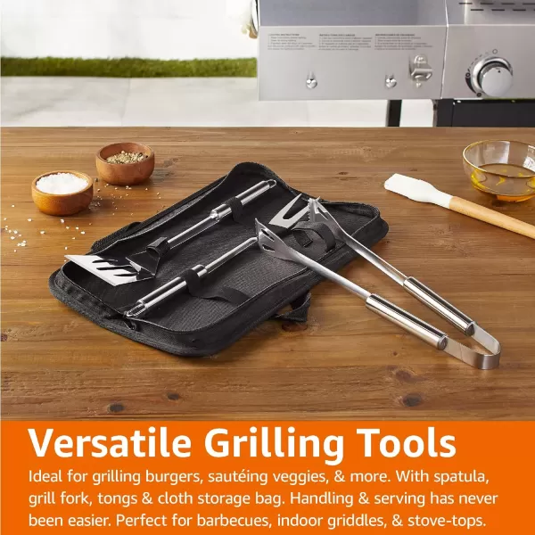 Amazon Basics 11Piece Stainless Steel Barbeque Grilling Tool Set with Carry BagBarbeque Set 4Piece