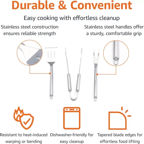 Amazon Basics 11Piece Stainless Steel Barbeque Grilling Tool Set with Carry BagBarbeque Set 4Piece