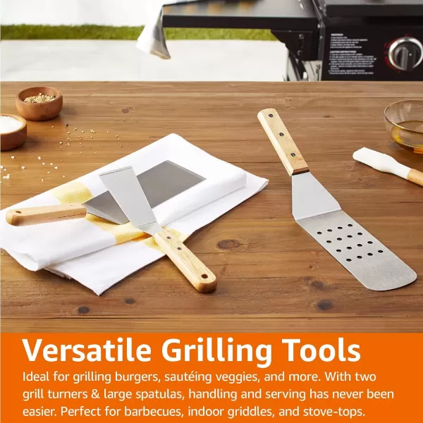Amazon Basics 11Piece Stainless Steel Barbeque Grilling Tool Set with Carry BagSpatula Set 4Piece
