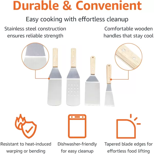 Amazon Basics 11Piece Stainless Steel Barbeque Grilling Tool Set with Carry BagSpatula Set 4Piece