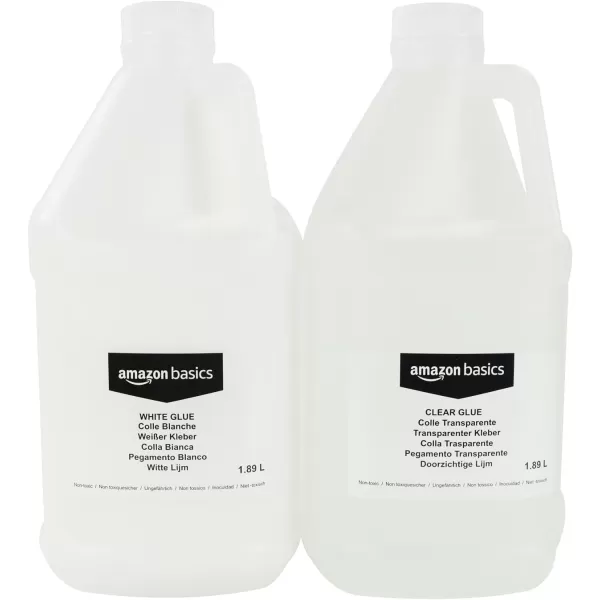 Amazon Basics 12 Gallon Clear Glue and 12 Gallon White Glue 2Pack Combo Glue for Perfect Slime TransparentWhite 64 fl ozTransparentWhite 64 fl oz clearwhite bundle