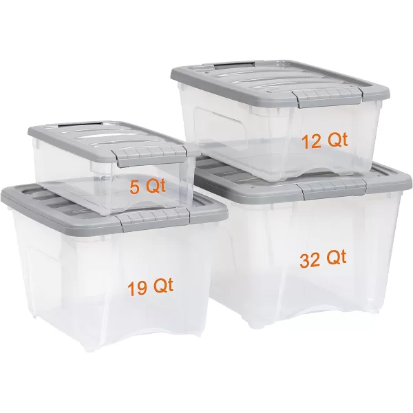 Amazon Basics 12 Quart Stackable Plastic Storage Bins with Latching Lids Clear Grey Pack of 612 Qt  6 Pack