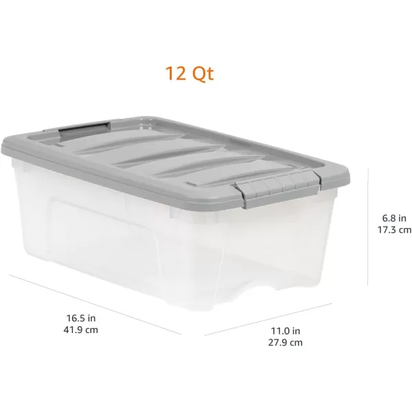 Amazon Basics 12 Quart Stackable Plastic Storage Bins with Latching Lids Clear Grey Pack of 612 Qt  6 Pack