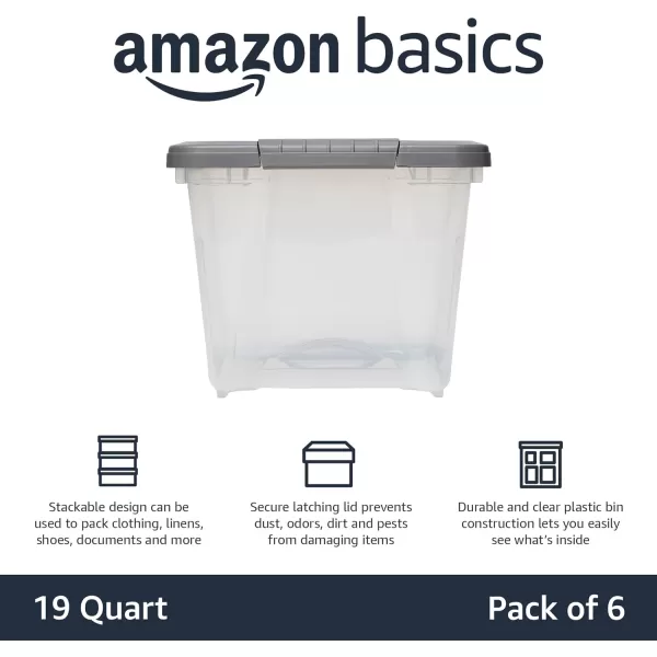 Amazon Basics 12 Quart Stackable Plastic Storage Bins with Latching Lids Clear Grey Pack of 619 Qt  6 Pack