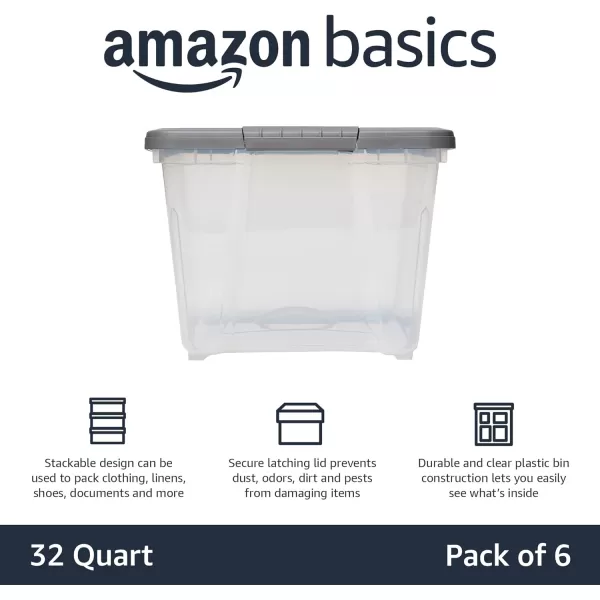 Amazon Basics 12 Quart Stackable Plastic Storage Bins with Latching Lids Clear Grey Pack of 632 Qt  6 Pack