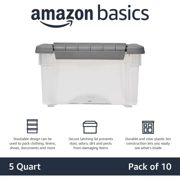 Amazon Basics 12 Quart Stackable Plastic Storage Bins with Latching Lids Clear Grey Pack of 65 Qt  10 Pack