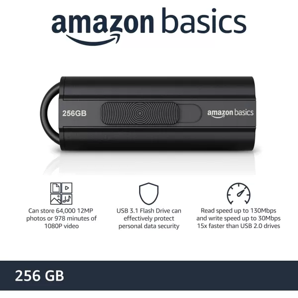 Amazon Basics 128GB Ultra Fast USB 31 Flash Drive Black256GB