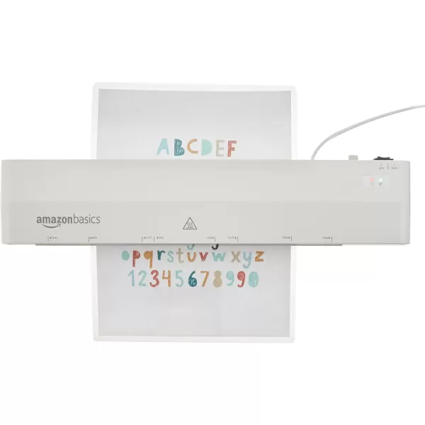 Amazon Basics 12Inch Thermal Laminator Machine with Rapid WarmUp 1 min 20 Assorted Laminating Pouches Included White12Inch