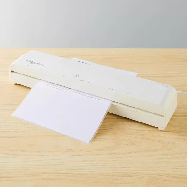 Amazon Basics 12Inch Thermal Laminator Machine with Rapid WarmUp 1 min 20 Assorted Laminating Pouches Included White12Inch