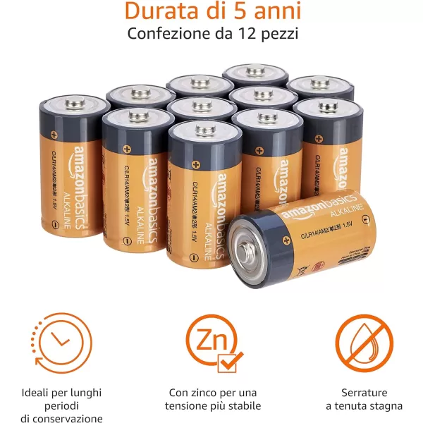 Amazon Basics 12Pack C Cell Alkaline AllPurpose Batteries 15 Volt 5Year Shelf Life12 Count Pack of 1