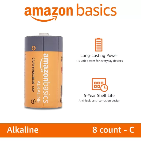 Amazon Basics 12Pack C Cell Alkaline AllPurpose Batteries 15 Volt 5Year Shelf Life8 Count Pack of 1