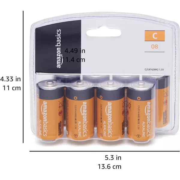 Amazon Basics 12Pack C Cell Alkaline AllPurpose Batteries 15 Volt 5Year Shelf Life8 Count Pack of 1