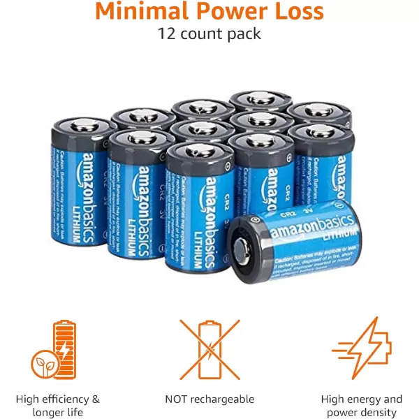 Amazon Basics 12Pack CR2 Lithium Batteries 3 Volt Long Lasting Power Low SelfDischarge Rate12 Count Pack of 1